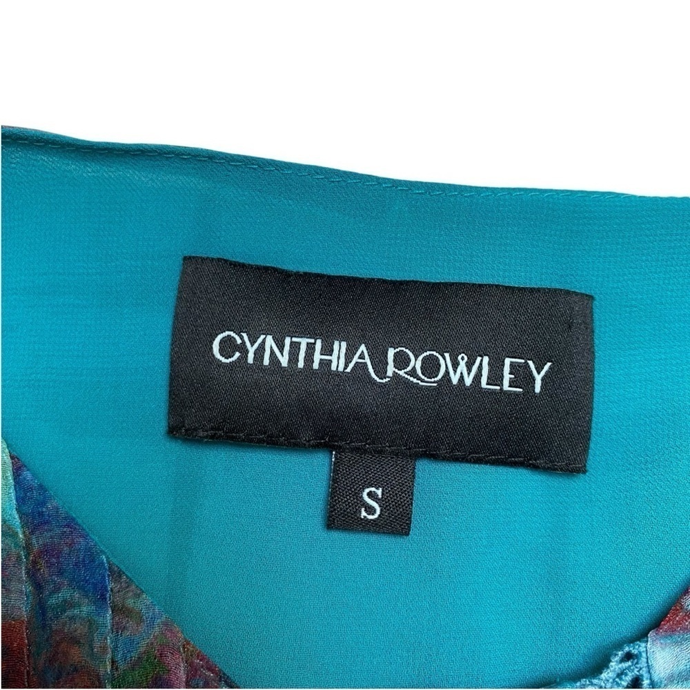 Cynthia Rowley Watercolor Hourglass Dress S Turquoise Organza Lace Mini Dress - Picture 14 of 16